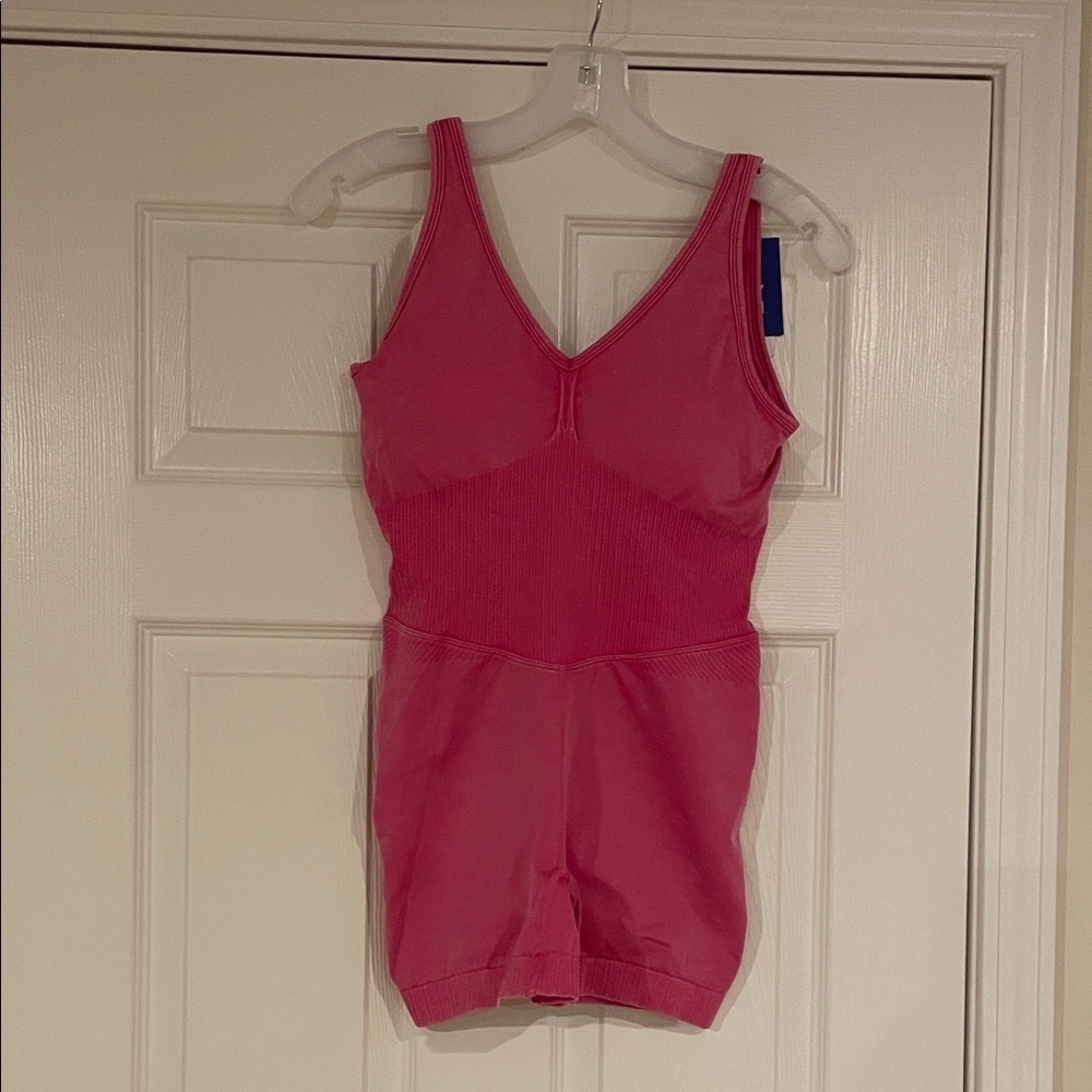 JoyLab Pink V-Neck Ribbed Romper